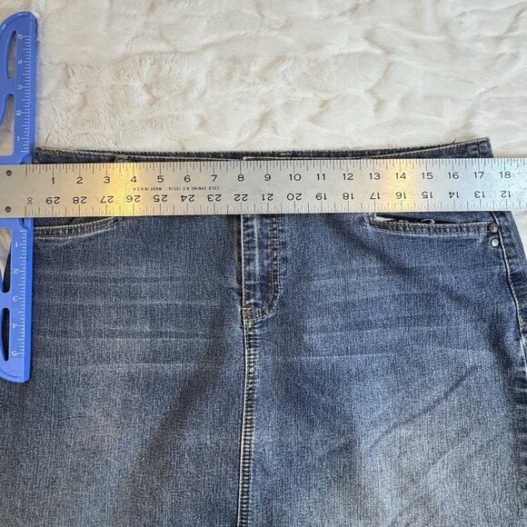 Women's 12 Christopher & Banks Long Denim Skirt Back Slit Cotton Blend - Picture 9 of 12